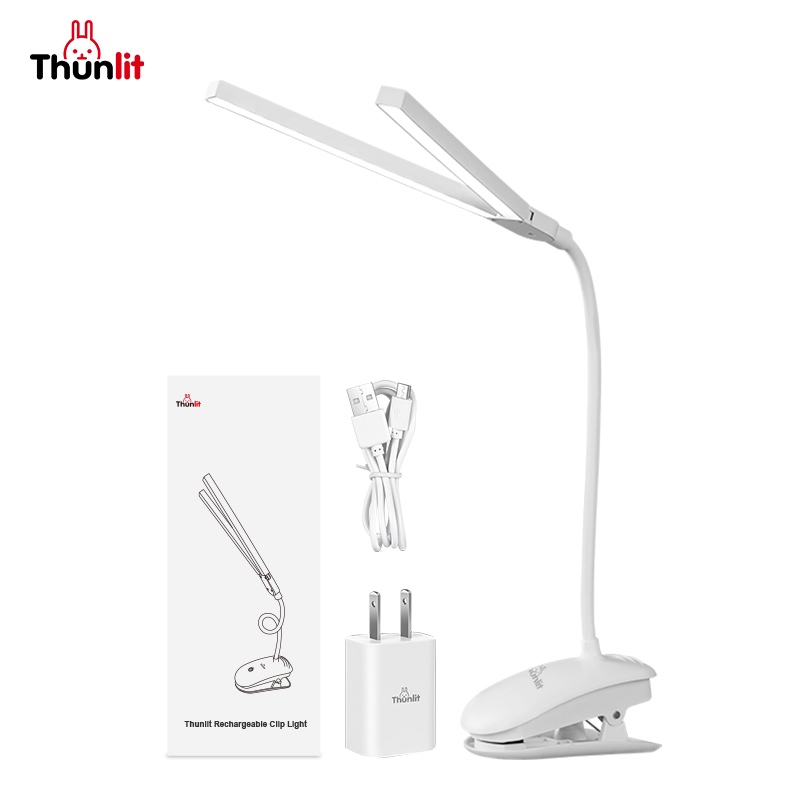 Ảnh Thunlit Đèn kẹp sạc 2000mAh Đèn LED hai đầu có thể điều chỉnh độ sáng để bàn với hai đầu 1