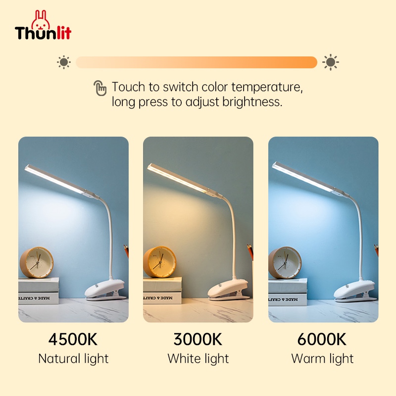 Ảnh Thunlit Đèn kẹp sạc 2000mAh Đèn LED hai đầu có thể điều chỉnh độ sáng để bàn với hai đầu 4