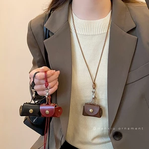 Nhỏ Dễ Thương Da Ví Đựng Tiền Xu Vòng Cổ Nữ Mặt Dây Chuyền Tai Nghe Bao Da Dây Áo Len Dây Xích Dài Phụ Kiện Túi Bảo Quản