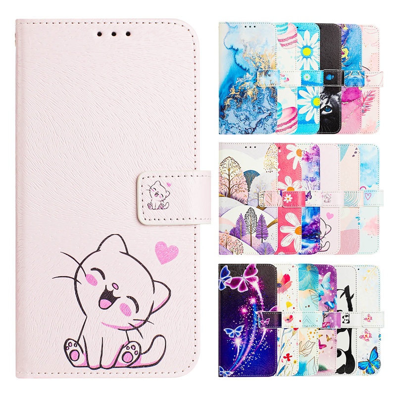 Ốp Lưng Cho Samsung Galaxy S23 S24 S25 FE Ultra Plus Ví Da Flip Casing Phim Hoạt Hình Bảo Vệ Khe Cắm Thẻ Bao