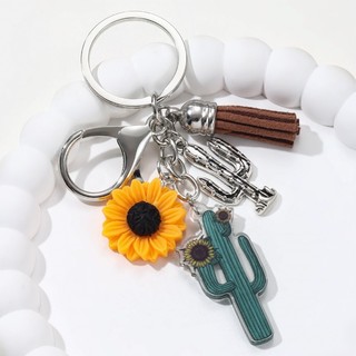 Cổ Điển Hoa Hướng Dương Bò Đầu Xương Rồng Giày Acrylic Móc Khóa Mũ Cao Bồi Mát Vòng Chìa Khóa Cho Bé Trai Quà Tặng Tốt