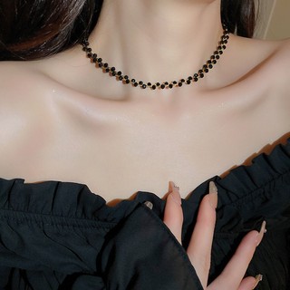 Vòng cổ hạt pha lê đen, choker thời trang và thanh lịch
