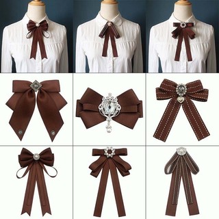 Nữ Họa Tiết Kẻ Sọc Nơ Nơ Thắt Nơ Cà Phê Retro Màu Nâu Ruy Băng Cổ Phụ Kiện Màu Nâu