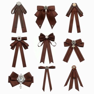 Nữ Họa Tiết Kẻ Sọc Nơ Nơ Thắt Nơ Cà Phê Retro Màu Nâu Ruy Băng Cổ Phụ Kiện Màu Nâu
