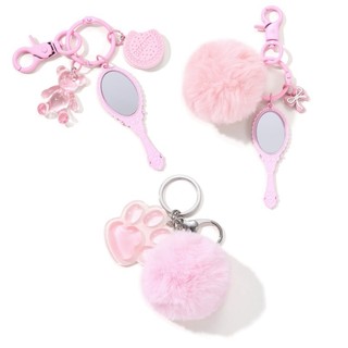 Dễ Thương Màu Hồng Acrylic Gấu Cookie Nơ Gương Men Động Vật Đáng Yêu Món Tráng Miệng Móc Khóa Cho Nữ Bé Gái Quà Tặng