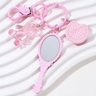 Dễ Thương Màu Hồng Acrylic Gấu Cookie Nơ Gương Men Động Vật Đáng Yêu Món Tráng Miệng Móc Khóa Cho Nữ Bé Gái Quà Tặng