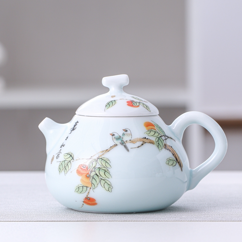Celadon Ấm Trà Hộ Gia Đình Hoa Hồng Ruyi Nồi Đơn Gốm Kung Fu Bộ Trà Trà Một Nồi Hai Bộ Cốc