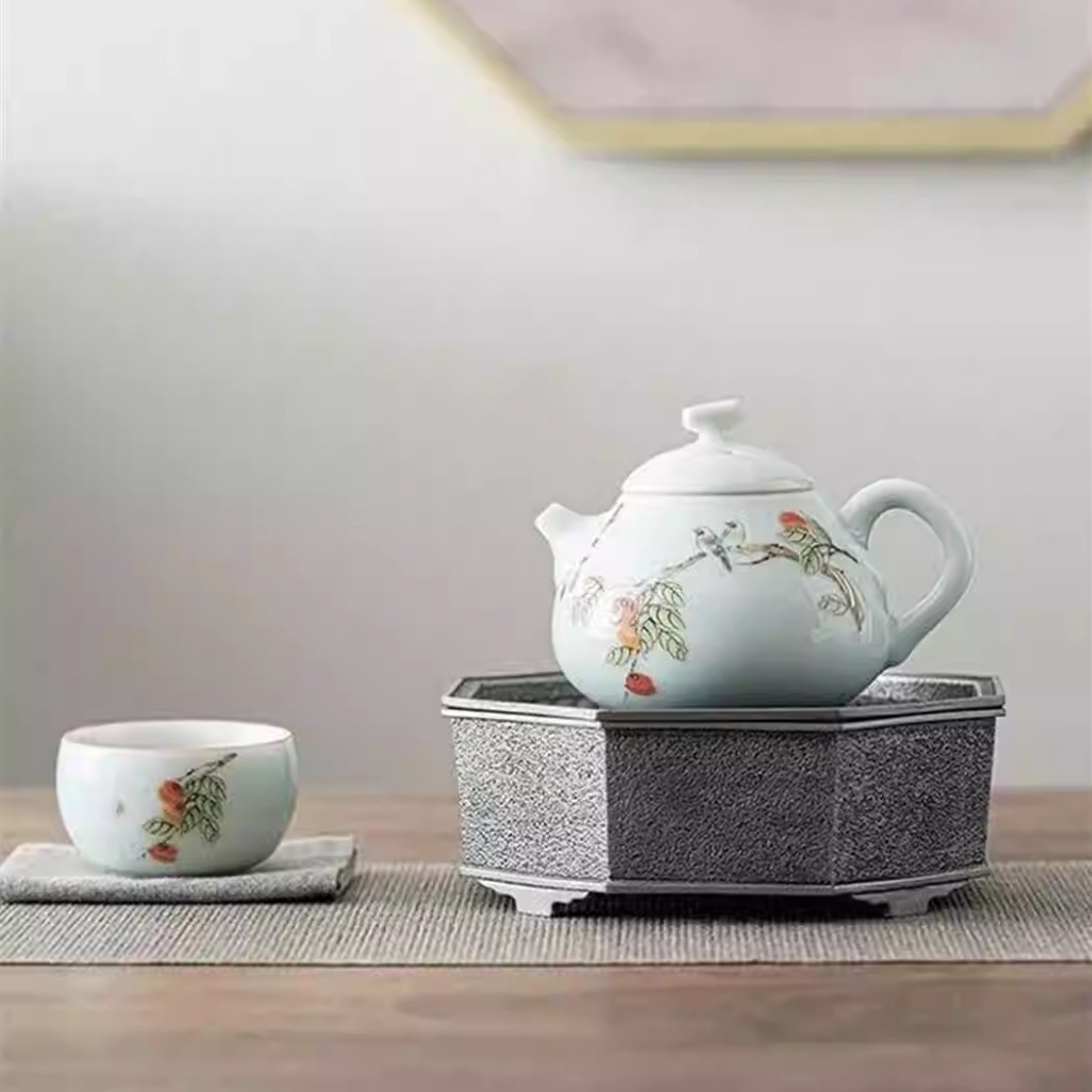 Celadon Ấm Trà Hộ Gia Đình Hoa Hồng Ruyi Nồi Đơn Gốm Kung Fu Bộ Trà Trà Một Nồi Hai Bộ Cốc
