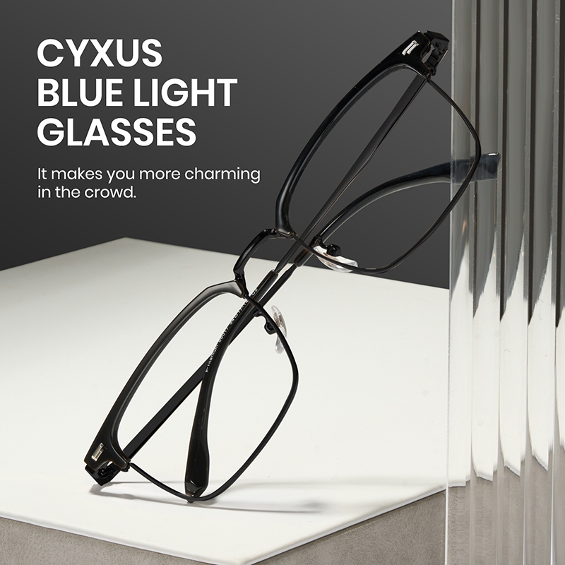 Cyxus Kính Chống Ánh Sáng Xanh Gọng Titanium Acetate Vuông Nửa Khung Kiểu Browline Bảo Vệ Mắt Cho Công Việc Văn Phòng 8217