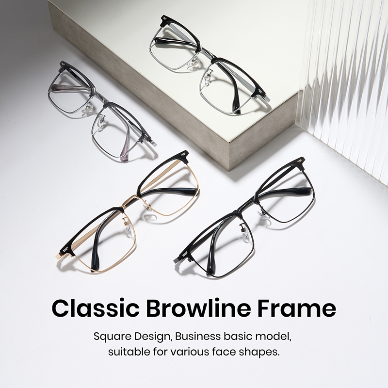 Cyxus Kính Chống Ánh Sáng Xanh Gọng Titanium Acetate Vuông Nửa Khung Kiểu Browline Bảo Vệ Mắt Cho Công Việc Văn Phòng 8217