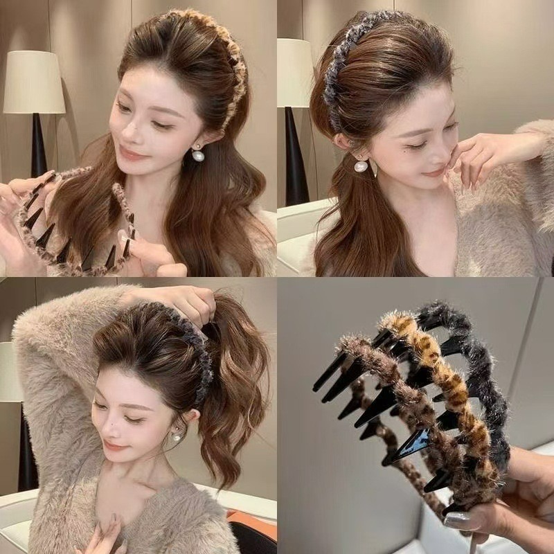 Pháp Retro da báo răng sóng - phụ kiện tóc thời trang sang trọng