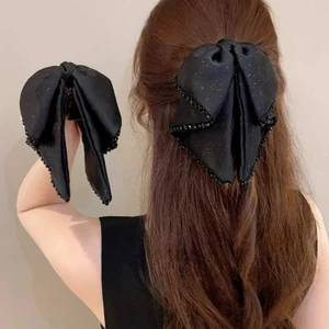Đôi kẹp tóc đuôi ngựa satin đen, phong cách Hàn Quốc