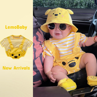 Bộ áo liền quần mùa hè hình gấu Poonie sơ sinh - Onesie ngắn tay mềm mại cho bé trai và bé gái (0-24 tháng)