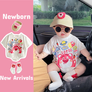 Áo liền quần hoạt hình cho bé sơ sinh Áo liền quần in hình gấu dâu mùa hè Onesie - Áo liền quần ngắn tay cho bé trai và bé gái cho trẻ sơ sinh (0-24 tháng)