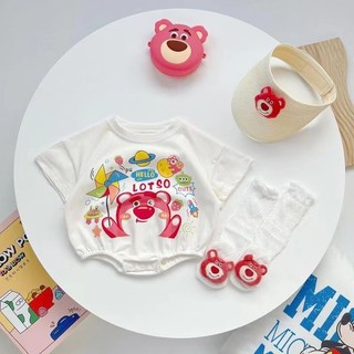 Áo liền quần hoạt hình cho bé sơ sinh Áo liền quần in hình gấu dâu mùa hè Onesie - Áo liền quần ngắn tay cho bé trai và bé gái cho trẻ sơ sinh (0-24 tháng)