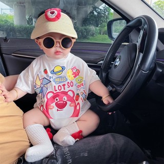 Áo liền quần hoạt hình cho bé sơ sinh Áo liền quần in hình gấu dâu mùa hè Onesie - Áo liền quần ngắn tay cho bé trai và bé gái cho trẻ sơ sinh (0-24 tháng)