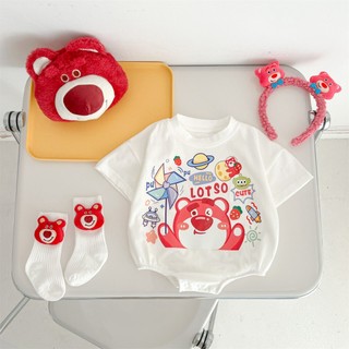 Áo liền quần hoạt hình cho bé sơ sinh Áo liền quần in hình gấu dâu mùa hè Onesie - Áo liền quần ngắn tay cho bé trai và bé gái cho trẻ sơ sinh (0-24 tháng)