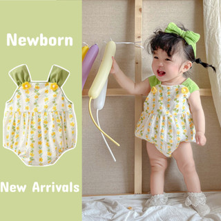 Bộ áo liền quần sơ sinh bé gái in hoa hướng dương mùa hè - Bộ áo liền quần ngắn tay cho bé gái Váy liền quần trẻ sơ sinh (0-24 tháng)