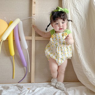 Bộ áo liền quần sơ sinh bé gái in hoa hướng dương mùa hè - Bộ áo liền quần ngắn tay cho bé gái Váy liền quần trẻ sơ sinh (0-24 tháng)