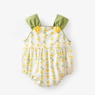 Bộ áo liền quần sơ sinh bé gái in hoa hướng dương mùa hè - Bộ áo liền quần ngắn tay cho bé gái Váy liền quần trẻ sơ sinh (0-24 tháng)