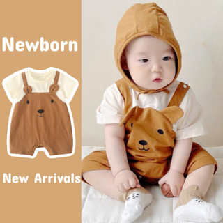 Áo liền quần sơ sinh Baby Teddy Bear mùa hè, tay ngắn cho bé trai/bé gái, bộ onesie (0-24 tháng)