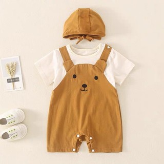 Áo liền quần sơ sinh Baby Teddy Bear mùa hè, tay ngắn cho bé trai/bé gái, bộ onesie (0-24 tháng)