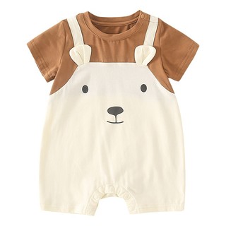 Áo liền quần sơ sinh Baby Teddy Bear mùa hè, tay ngắn cho bé trai/bé gái, bộ onesie (0-24 tháng)