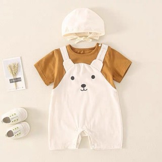 Áo liền quần sơ sinh Baby Teddy Bear mùa hè, tay ngắn cho bé trai/bé gái, bộ onesie (0-24 tháng)