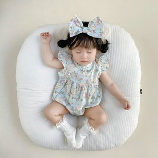 Bộ đồ liền thân cho bé gái sơ sinh Bộ áo liền quần thỏ xanh hoạt hình - Onesie ngắn tay mùa hè cho bé gái (0-24 tháng)