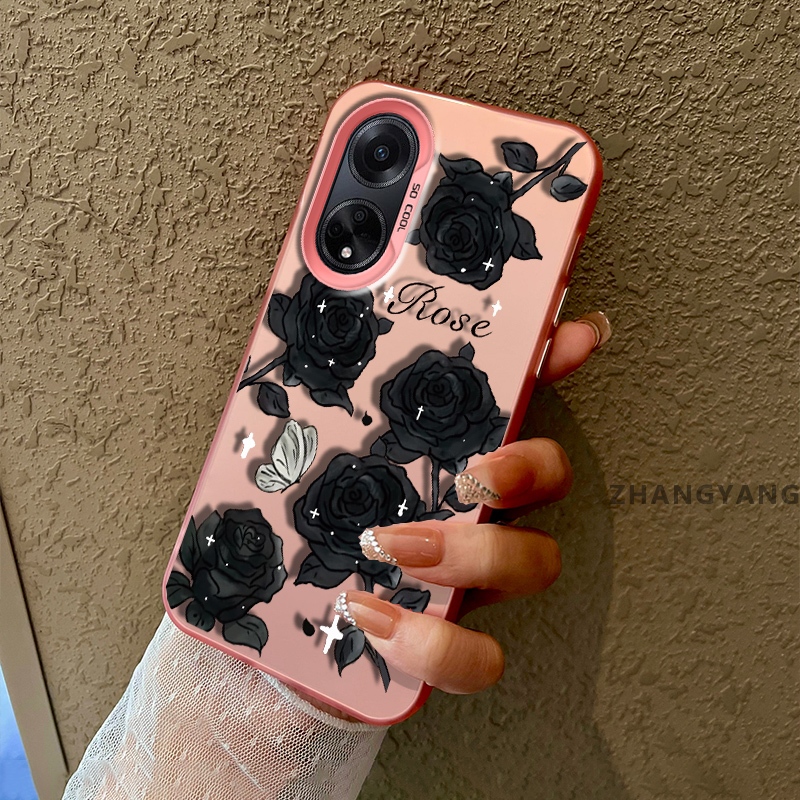Ốp Lưng Cho OPPO A98 5G A97 5G Chất Liệu Silicon Mờ Chống Rơi Vỏ Điện Thoại Thẩm Mỹ Hoa Hồng Đen Họa Tiết Thiết Kế Mới TPU Mềm