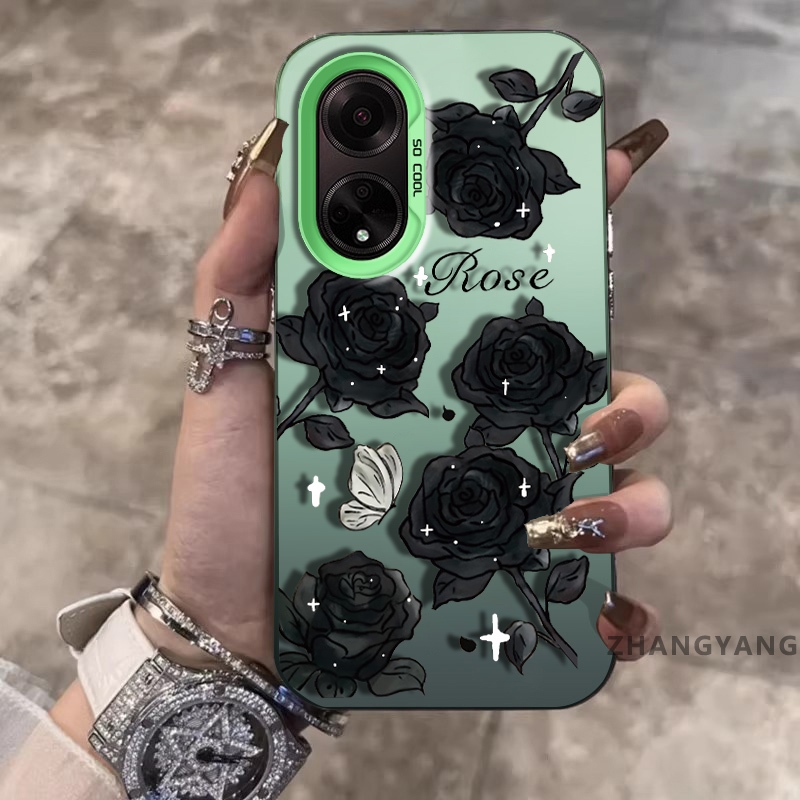 Ốp Lưng Cho OPPO A98 5G A97 5G Chất Liệu Silicon Mờ Chống Rơi Vỏ Điện Thoại Thẩm Mỹ Hoa Hồng Đen Họa Tiết Thiết Kế Mới TPU Mềm