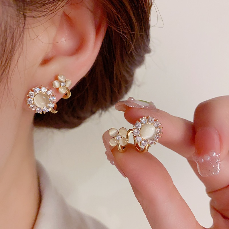 Bông tai hoa mắt mèo cao cấp dành cho nữ siêu lấp lánh tinh tế zircon đinh tán tai