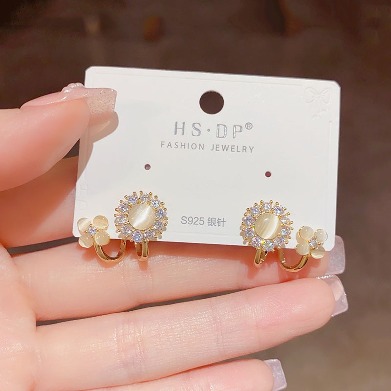 Bông tai hoa mắt mèo cao cấp dành cho nữ siêu lấp lánh tinh tế zircon đinh tán tai