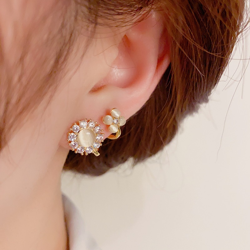 Bông tai hoa mắt mèo cao cấp dành cho nữ siêu lấp lánh tinh tế zircon đinh tán tai