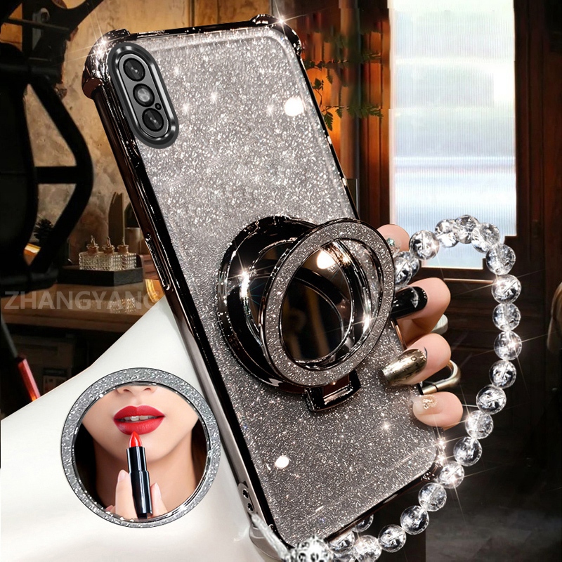 Ốp Lưng Cho iPhone X Xs Xr Xs Max Bột Lấp Lánh Bốn Góc Chống Rơi Ốp Lưng Điện Thoại Thẩm Mỹ Gương Trang Điểm Thiết Kế Mới TPU Mềm