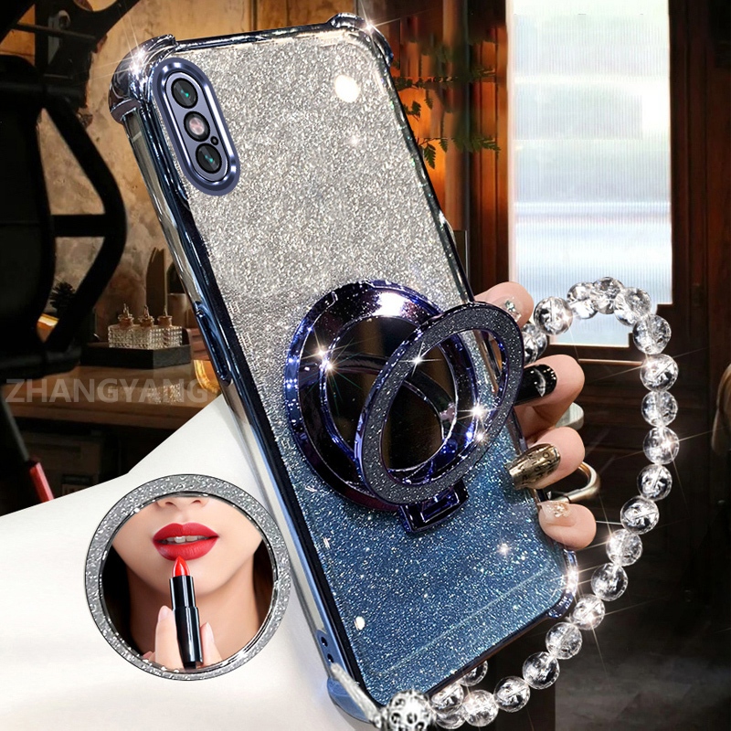 Ốp Lưng Cho iPhone X Xs Xr Xs Max Bột Lấp Lánh Bốn Góc Chống Rơi Ốp Lưng Điện Thoại Thẩm Mỹ Gương Trang Điểm Thiết Kế Mới TPU Mềm