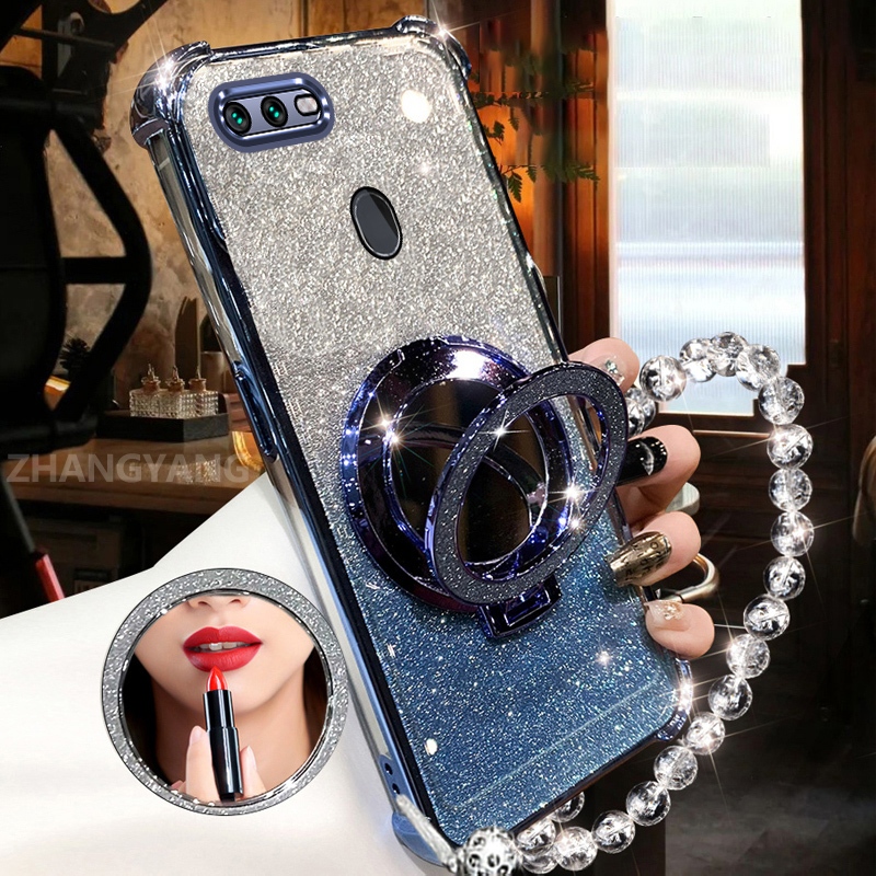 Ốp Lưng Cho OPPO A5S A12 A7 F9 Bột Lấp Lánh Bốn Góc Chống Rơi Ốp Lưng Điện Thoại Thẩm Mỹ Gương Trang Điểm Thiết Kế Mới TPU Mềm