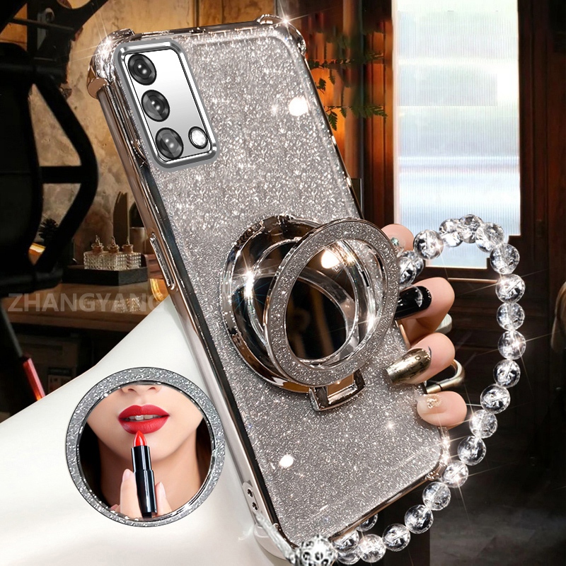 Ốp Lưng Cho OPPO A74 4G A95 4G Bột Lấp Lánh Bốn Góc Chống Rơi Vỏ Điện Thoại Gương Trang Điểm Thẩm Mỹ Thiết Kế Mới TPU Mềm