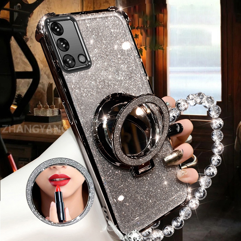 Ốp Lưng Cho OPPO A74 4G A95 4G Bột Lấp Lánh Bốn Góc Chống Rơi Vỏ Điện Thoại Gương Trang Điểm Thẩm Mỹ Thiết Kế Mới TPU Mềm