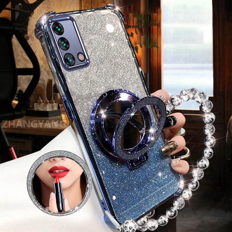 Ốp Lưng Cho OPPO A74 4G A95 4G Bột Lấp Lánh Bốn Góc Chống Rơi Vỏ Điện Thoại Gương Trang Điểm Thẩm Mỹ Thiết Kế Mới TPU Mềm