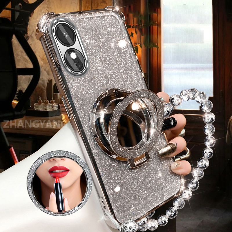 Ốp Lưng Cho OPPO A78 5G A58 5G Bột Lấp Lánh Bốn Góc Chống Rơi Vỏ Điện Thoại Gương Trang Điểm Thẩm Mỹ Thiết Kế Mới TPU Mềm
