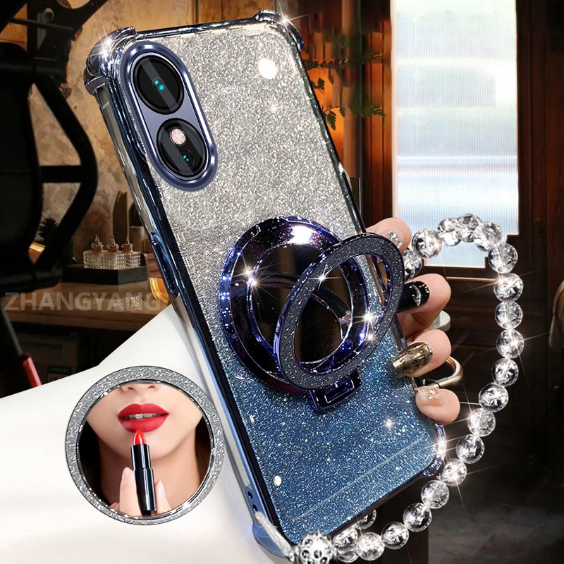 Ốp Lưng Cho OPPO A78 5G A58 5G Bột Lấp Lánh Bốn Góc Chống Rơi Vỏ Điện Thoại Gương Trang Điểm Thẩm Mỹ Thiết Kế Mới TPU Mềm