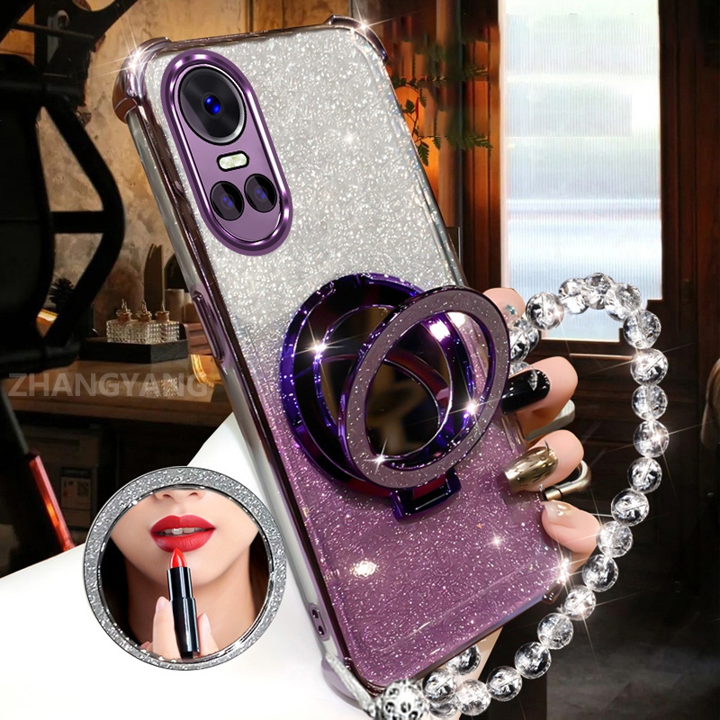 Ốp Lưng Cho OPPO RENO 10 5G RENO 10 Pro 5G Bột Lấp Lánh Bốn Góc Chống Rơi Vỏ Điện Thoại Gương Trang Điểm Thẩm Mỹ Thiết Kế Mới TPU Mềm