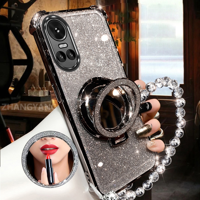 Ốp Lưng Cho OPPO RENO 10 5G RENO 10 Pro 5G Bột Lấp Lánh Bốn Góc Chống Rơi Vỏ Điện Thoại Gương Trang Điểm Thẩm Mỹ Thiết Kế Mới TPU Mềm