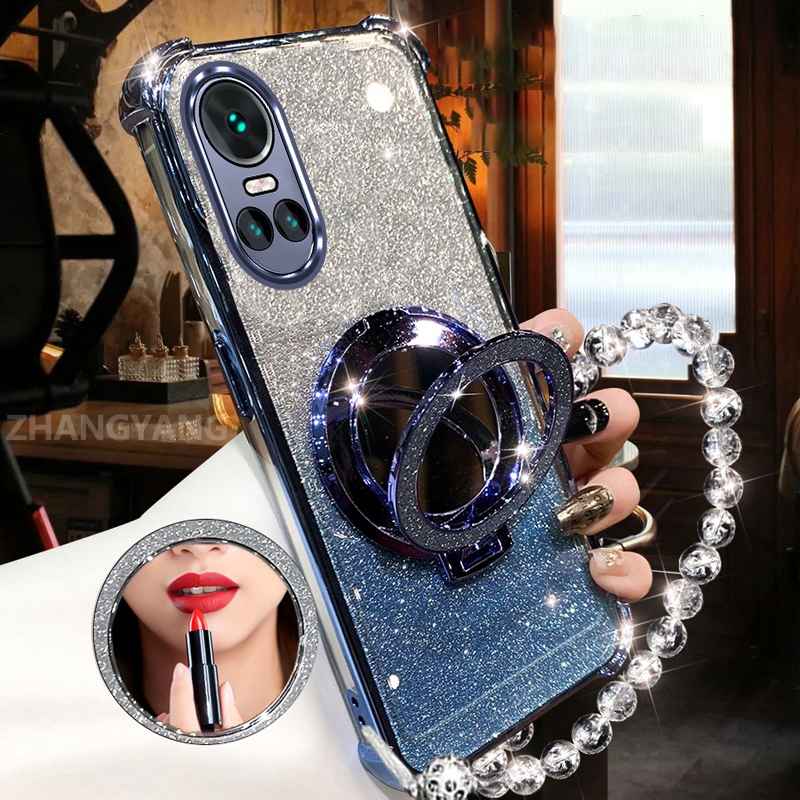 Ốp Lưng Cho OPPO RENO 10 5G RENO 10 Pro 5G Bột Lấp Lánh Bốn Góc Chống Rơi Vỏ Điện Thoại Gương Trang Điểm Thẩm Mỹ Thiết Kế Mới TPU Mềm