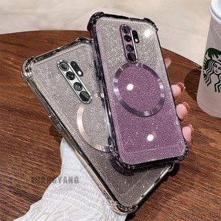 Ốp Lưng Cho OPPO A5 2020 A9 2020 Bột Lấp Lánh Bốn Góc Mạ Điện Chống Rơi Vỏ Điện Thoại Thẩm Mỹ Từ Hút Vòng Thiết Kế Mới TPU Mềm