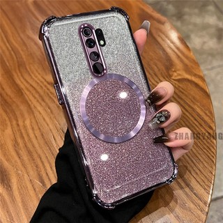 Ốp Lưng Cho OPPO A5 2020 A9 2020 Bột Lấp Lánh Bốn Góc Mạ Điện Chống Rơi Vỏ Điện Thoại Thẩm Mỹ Từ Hút Vòng Thiết Kế Mới TPU Mềm