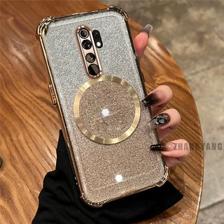 Ốp Lưng Cho OPPO A5 2020 A9 2020 Bột Lấp Lánh Bốn Góc Mạ Điện Chống Rơi Vỏ Điện Thoại Thẩm Mỹ Từ Hút Vòng Thiết Kế Mới TPU Mềm
