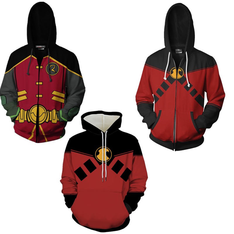 Robin Zipper Áo Hoodie Batman Áo len in kỹ thuật số Áo khoác ngoài unisex