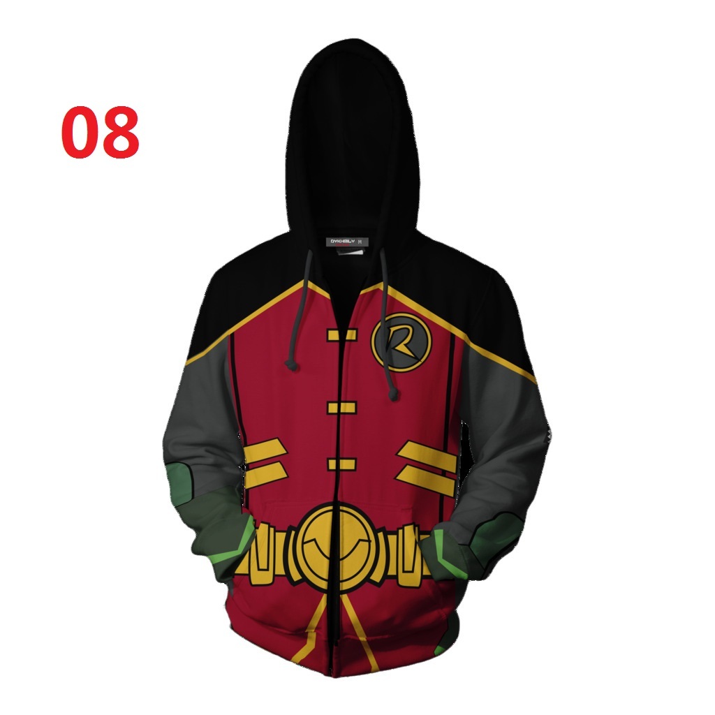 Robin Zipper Áo Hoodie Batman Áo len in kỹ thuật số Áo khoác ngoài unisex